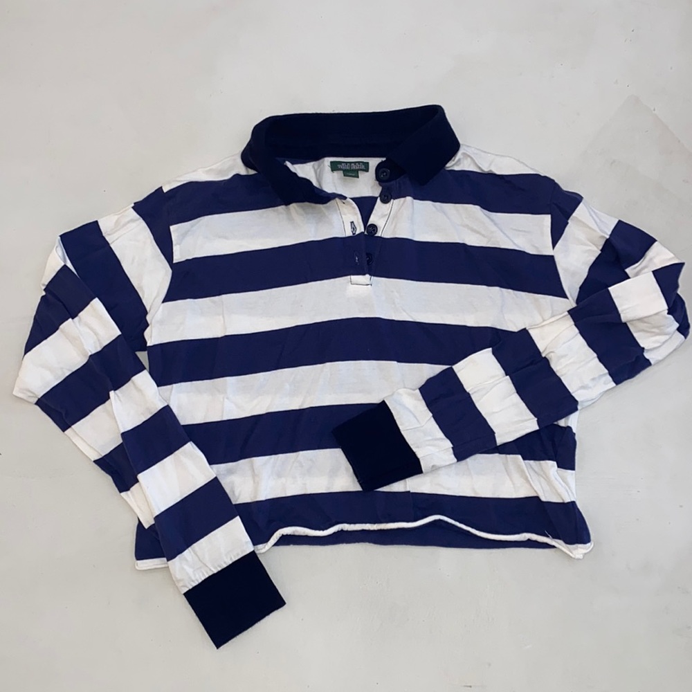 Stripped long sleeve crop top - navy blue